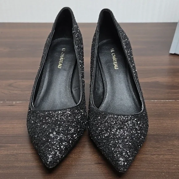 Le Chateau Size 7 Black Sequined Heels - Picture 2 of 9
